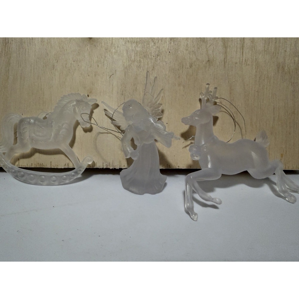 Plastic Clear Set Of Three Ornaments Deer, Angel, Horse